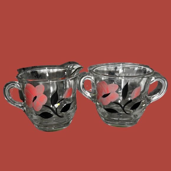 Vintage 1950's Barlett-Collins Hand-Painted Glass Creamer & Sugar Bowl - Picture 4 of 6